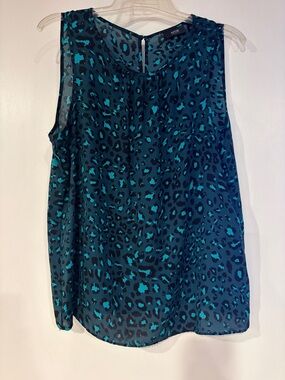 Apt. 9 Teal and Black Leopard Print Sleeveless Blouse